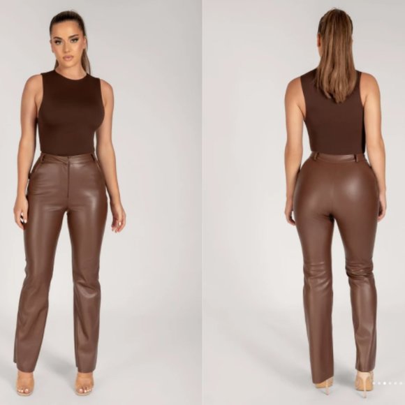 Meshki | Pants u0026 Jumpsuits | Meshki Tyra Straight Leg Faux Leather Pants  Chocolate S Nwot | Poshmark